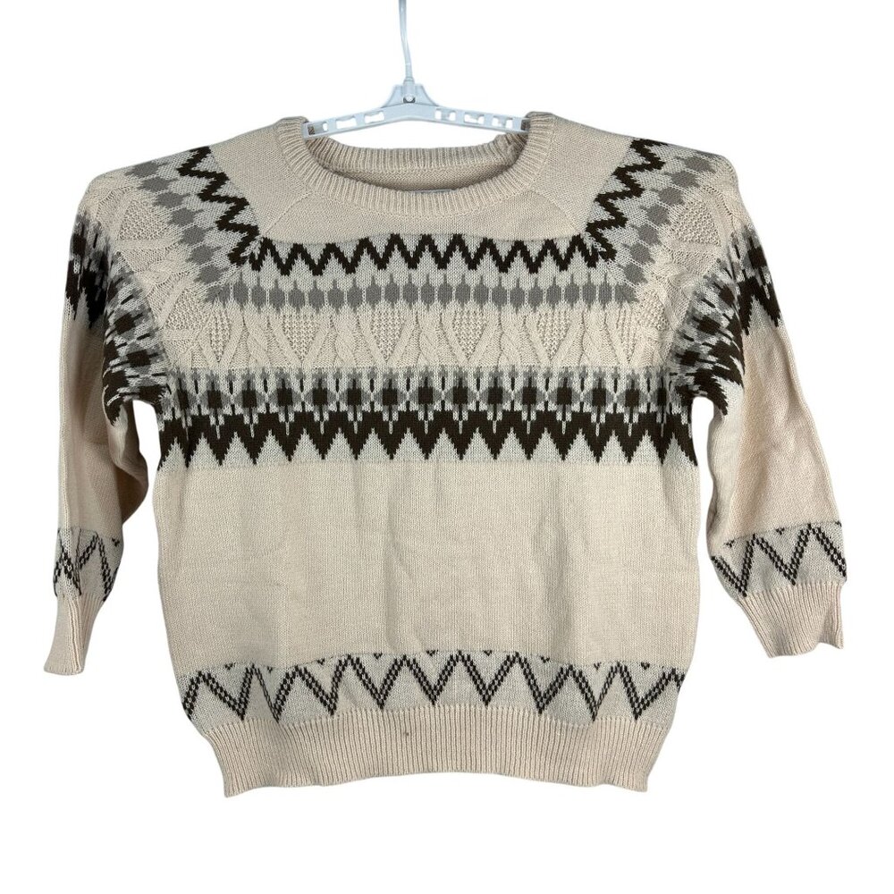 3XL Beige Polyester Knit Sweater Womens Fair Isle Pattern Warm Winterwear